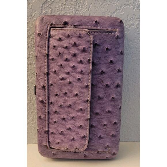 Fleur De Lis Cross Purse Wallet Faux Ostrich Snap Closure Purple Brown Western - Picture 2 of 13